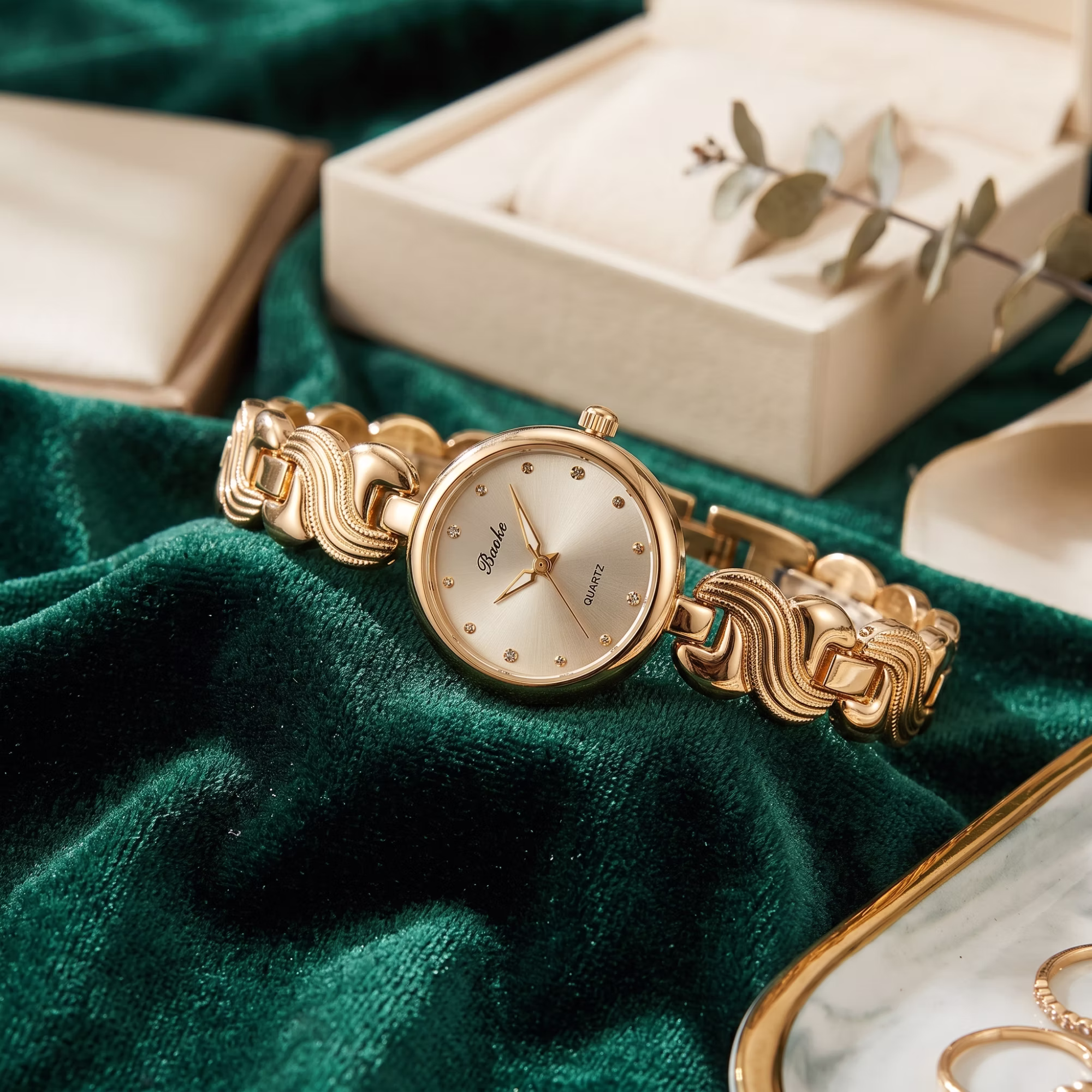 Quartz Watch with Wave Design Stainless Steel Band