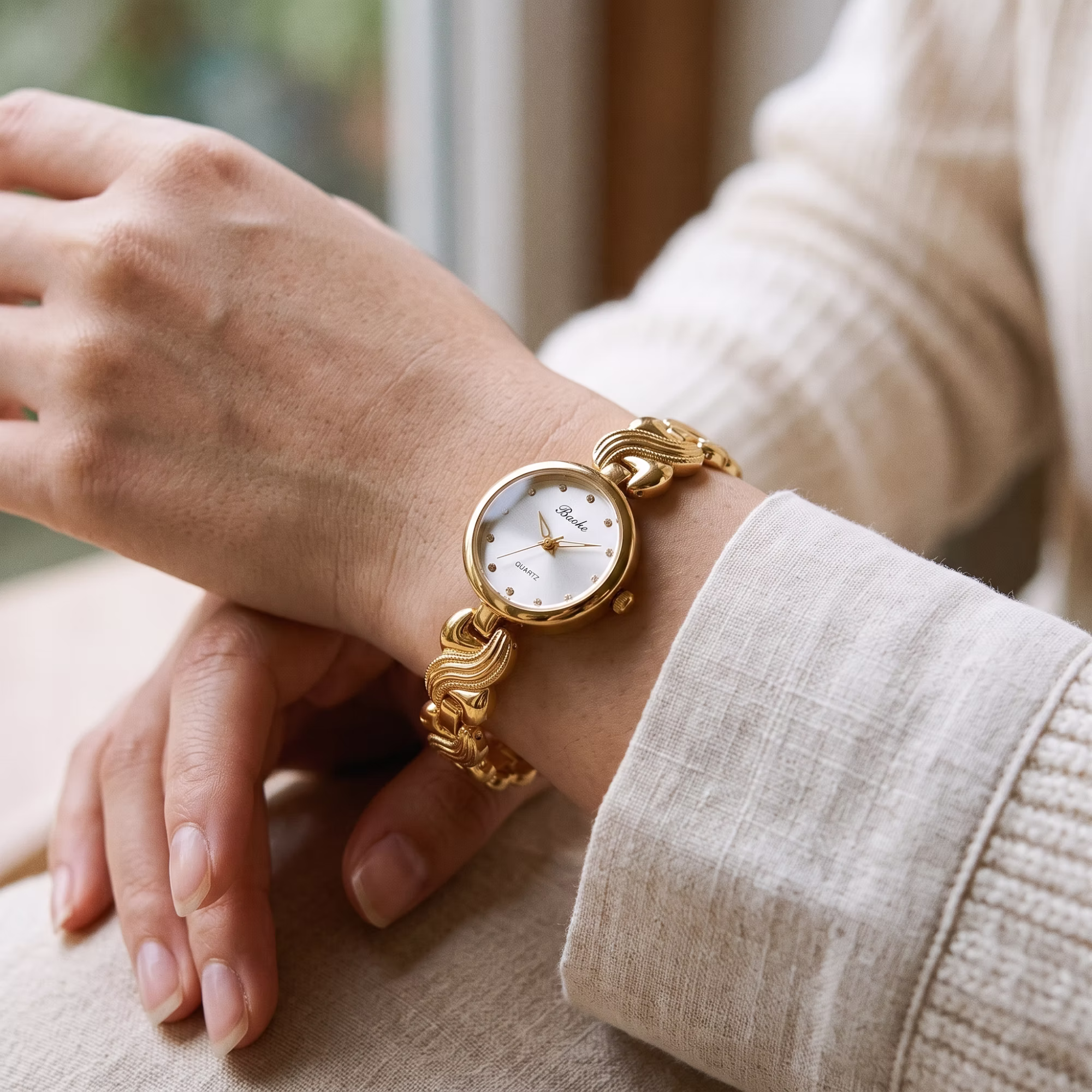 Quartz Watch with Wave Design Stainless Steel Band